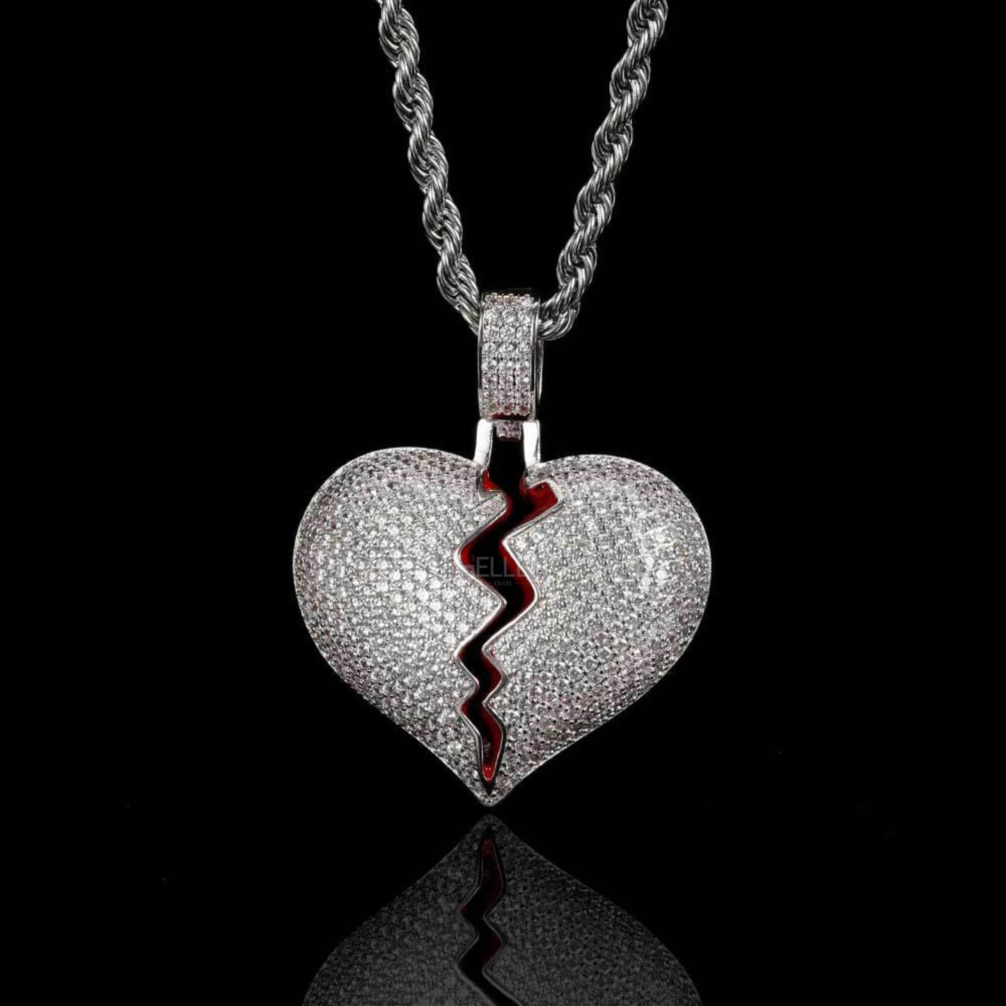 Broke Heart Pendent Necklace With Moissanite Iced-Out