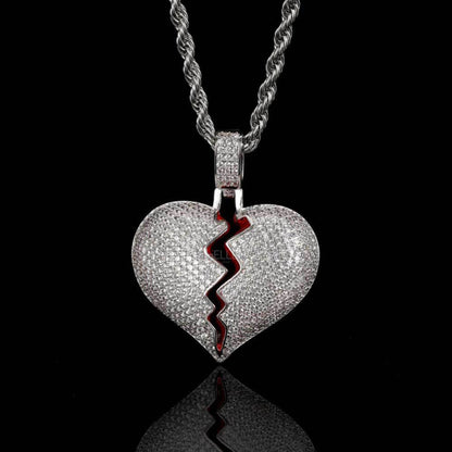 Broke Heart Pendent Necklace With Moissanite Iced-Out