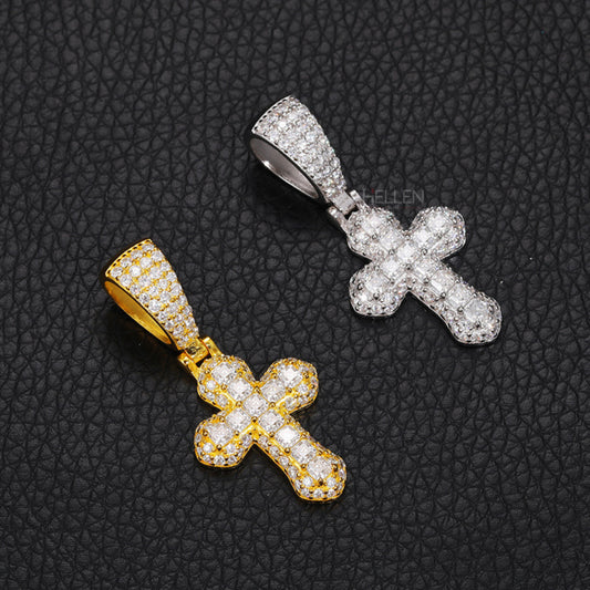 Cross-shaped hip-hop pendant with round and princess cut moissanite – iced in luxury and bold style

