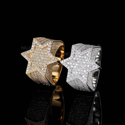 Iced Out Star Shaped Hip Hop Round Cut VVS Moissanite Ring