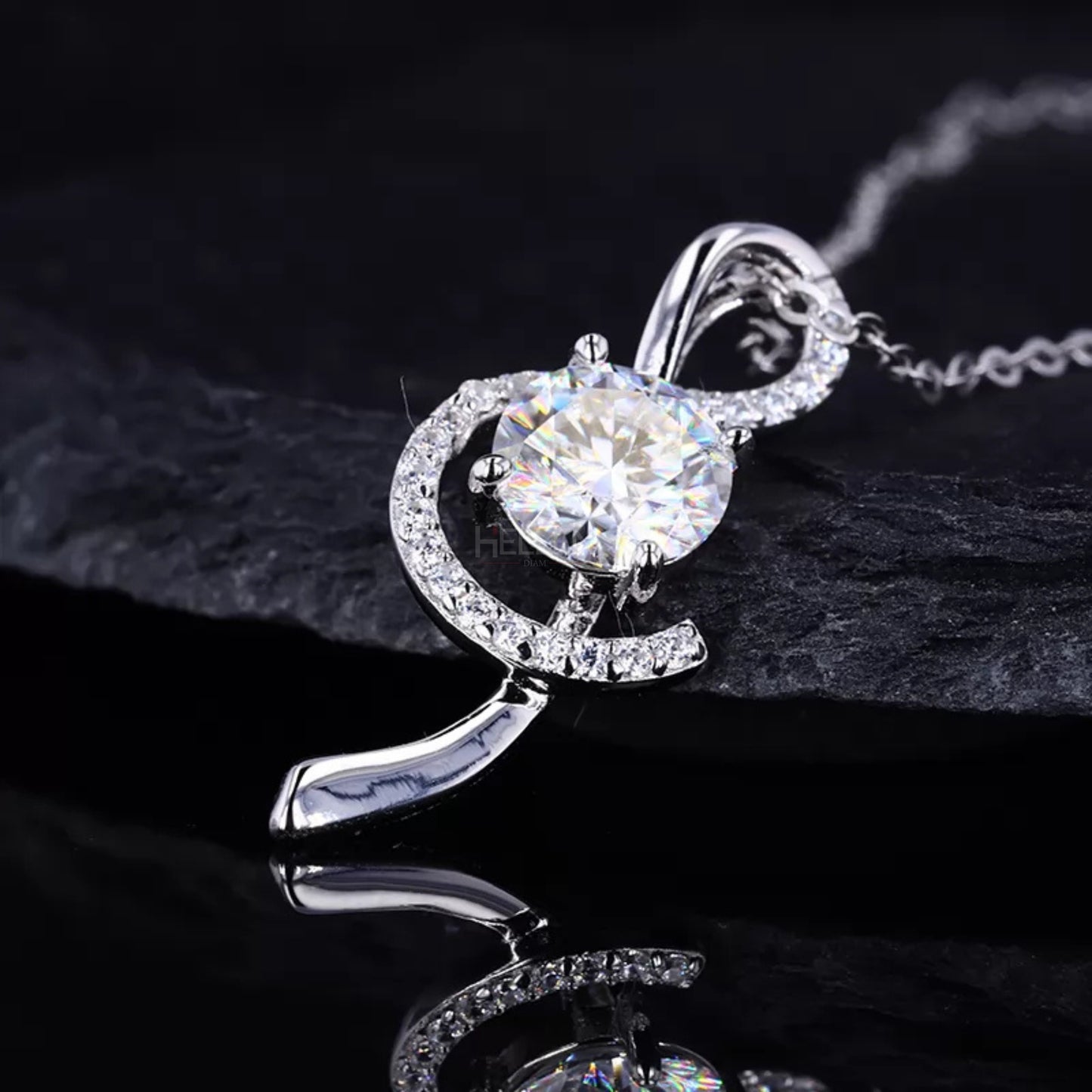 Musical note inspired necklace with round cut moissanite solitaire – unique jewelry for music lovers