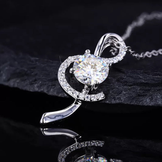 Musical note inspired necklace with round cut moissanite solitaire – unique jewelry for music lovers