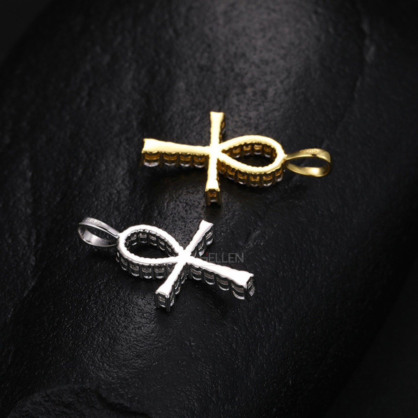 Men's Ankh Cross Pendant With Round Cut Moissanite