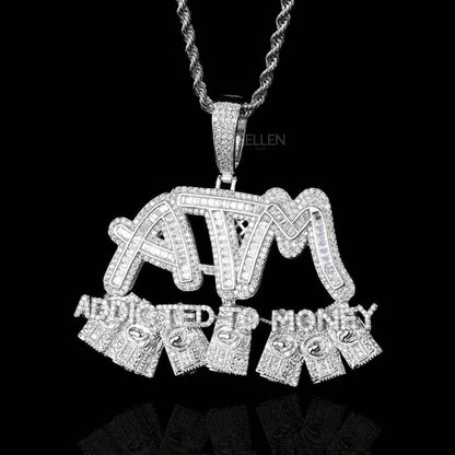 ATM Initials Logo Pendant With Iced Out Moissanites