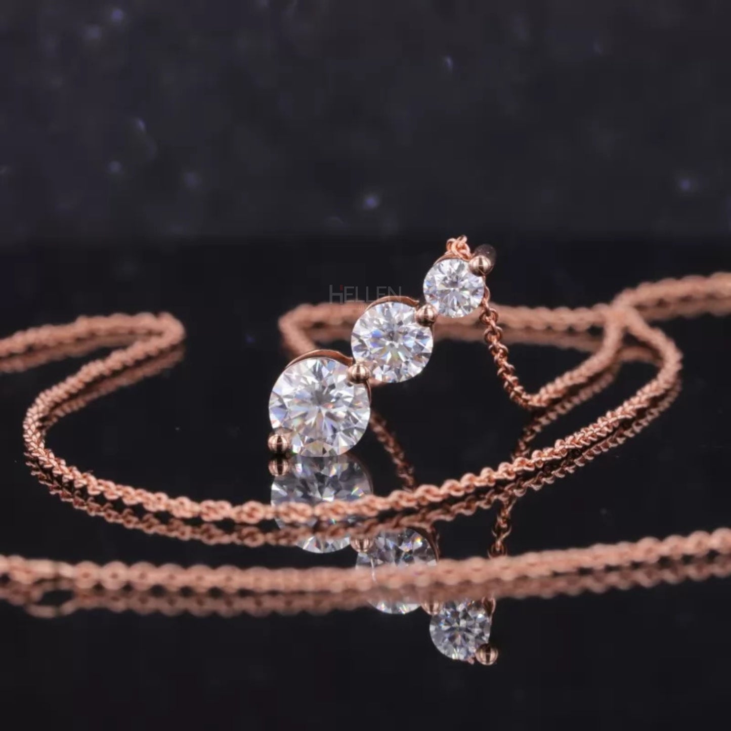 3 Stone Ascending Size Round Cut Moissanite Necklace