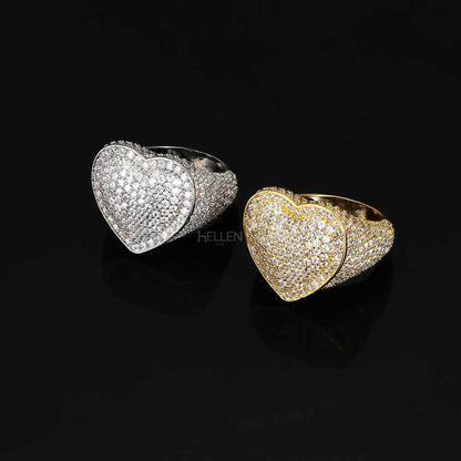 Iced Out Heart Shaped Hip Hop Round Cut Moissanite Ring