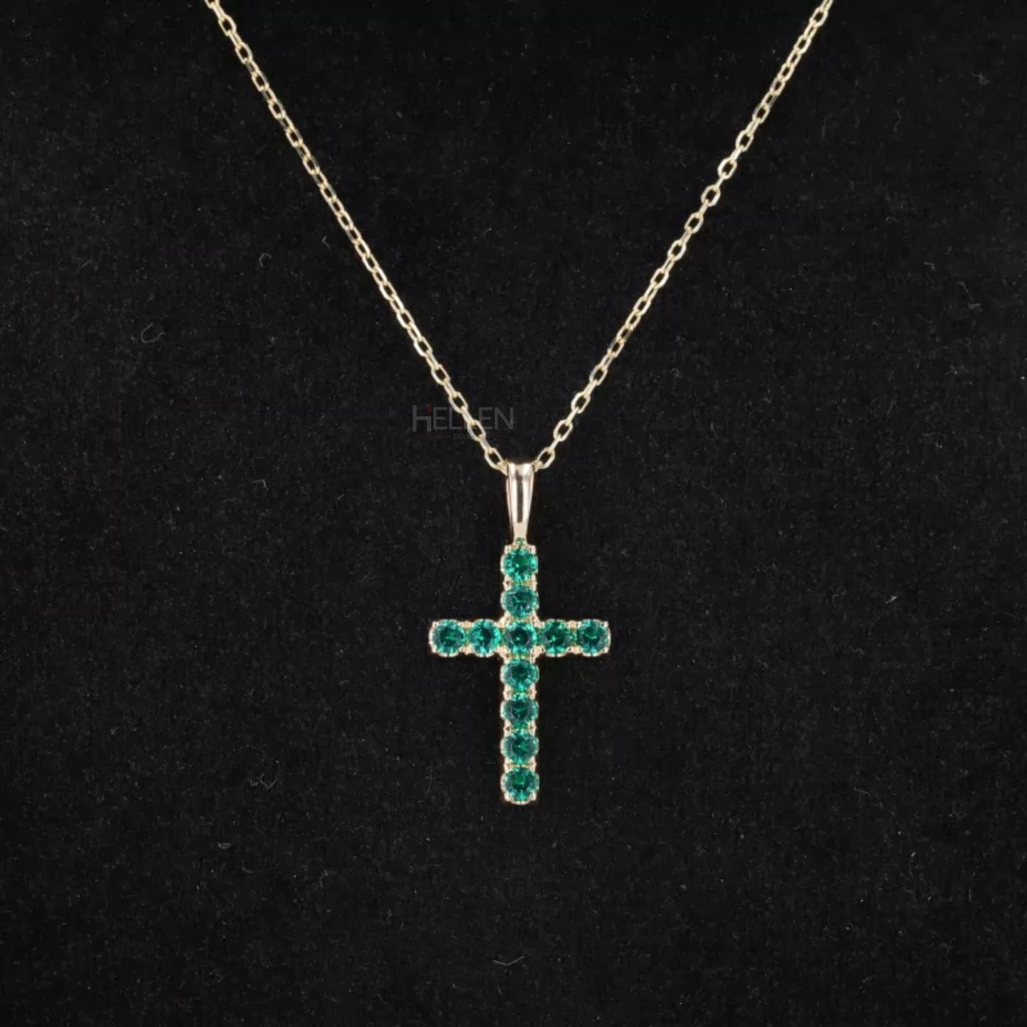 Green round emerald gemstone cross necklace – meaningful semi-precious jewelry gift for her