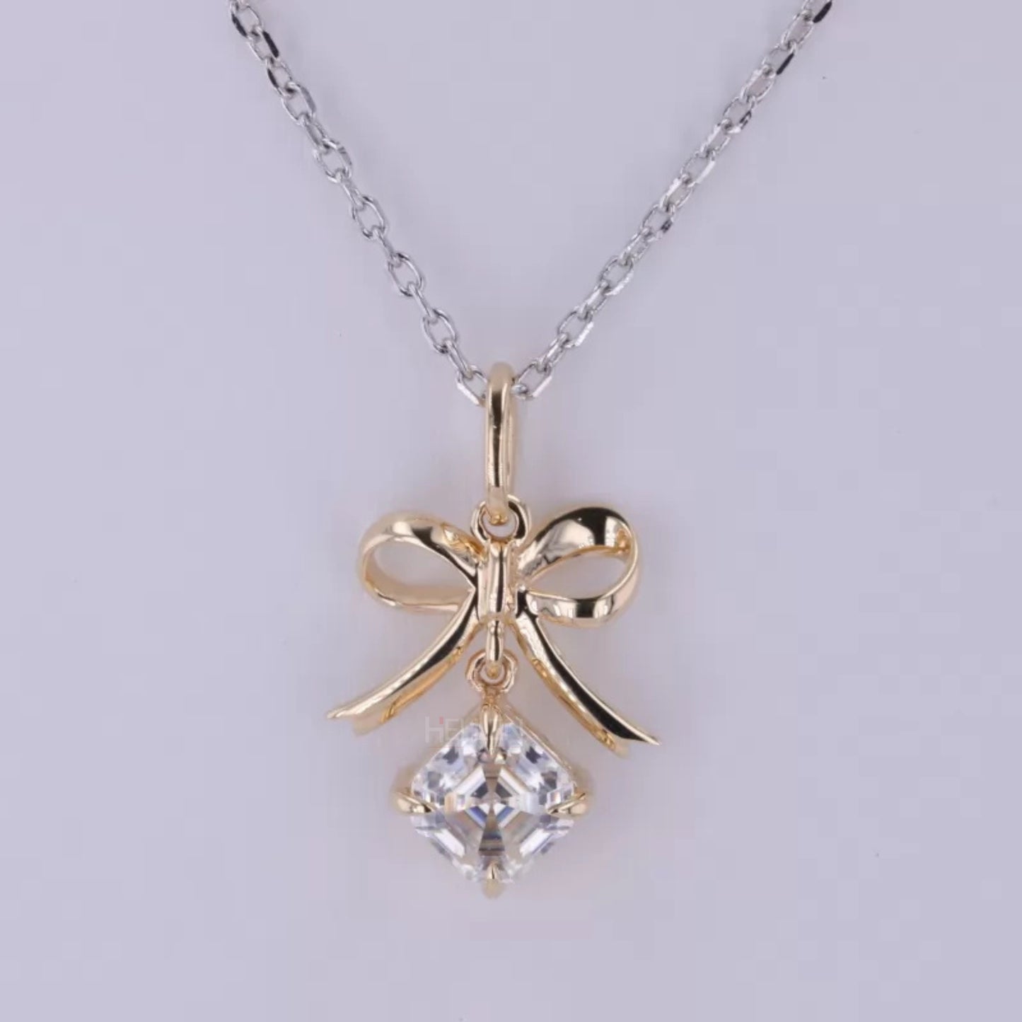 Christmas Bow Asscher Moissanite Solitaire Pendent Necklace