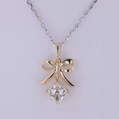 Christmas Bow Asscher Moissanite Solitaire Pendent Necklace