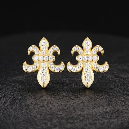 Fleur De Lis Moissanite Studded Men's Hip-Hop Studs