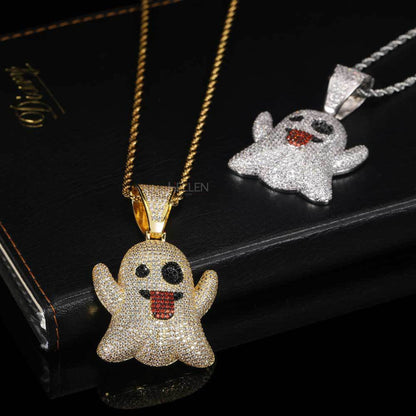 Bling Ghost Emoji Hip Hop Pendant With VVS Moissanite