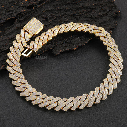 Dual Tone Iced Out Hip Hop 16MM Cuban Chain With VVS Moissanite