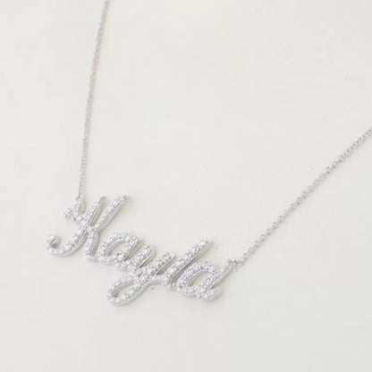 5 Word Calligraphy Name Moissanite Pendent- Add your name in Personalized
