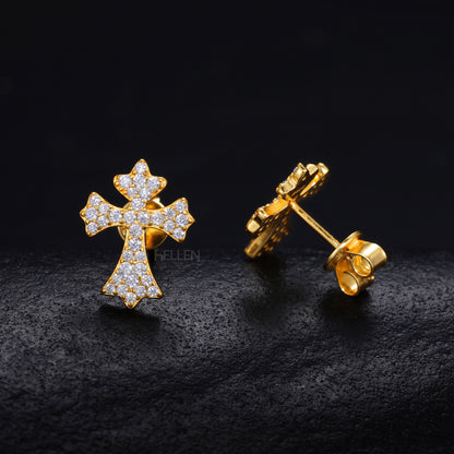 Elegant Round Cut Moissanite Studded Cross Hip-Hop Studs