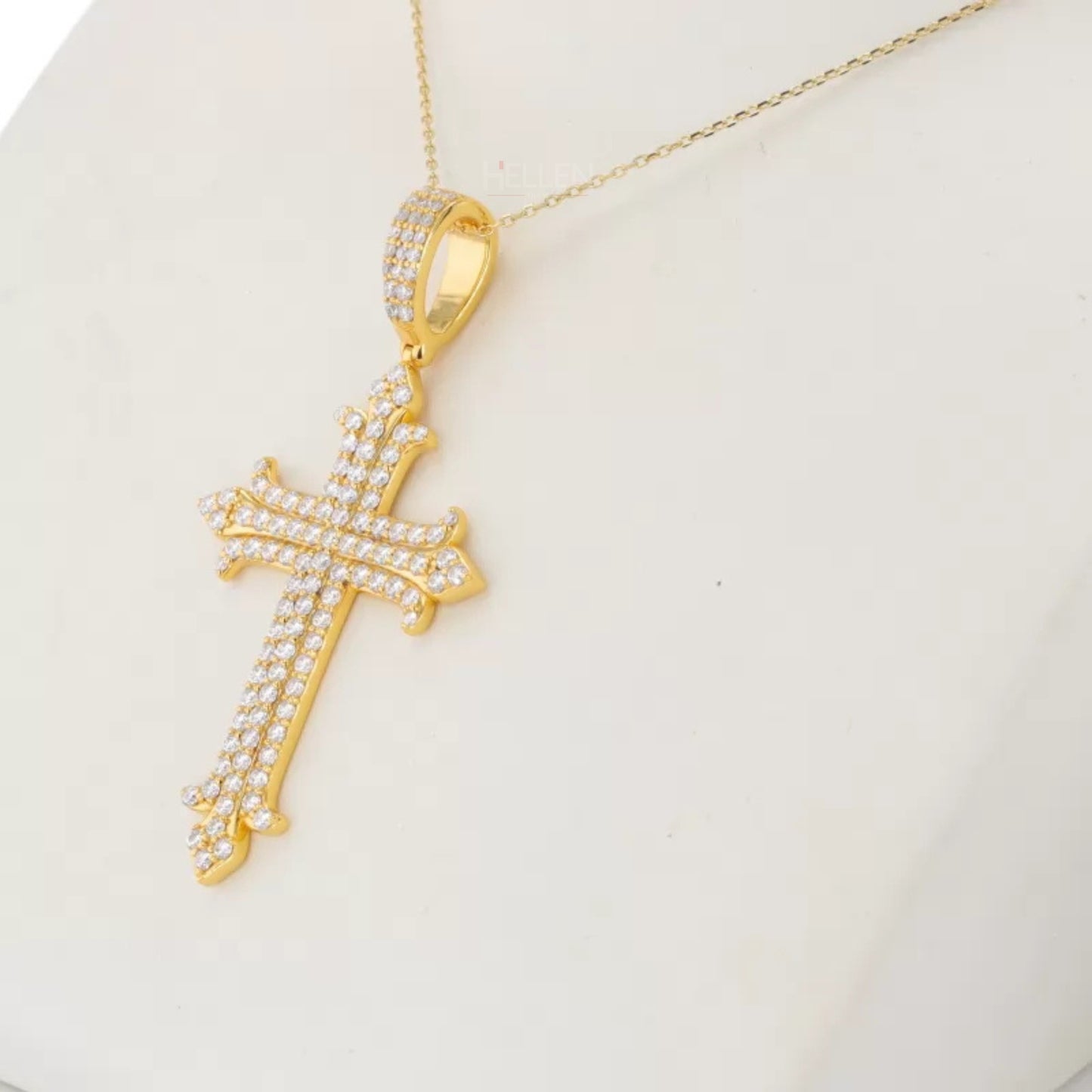 Round Cut Moissanite 3 Line Simple Elegant Cross Necklace