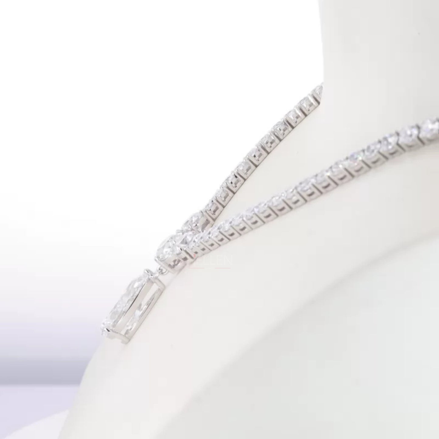 Solitaire Pear & Round Cut Moissanite Bridal Necklace