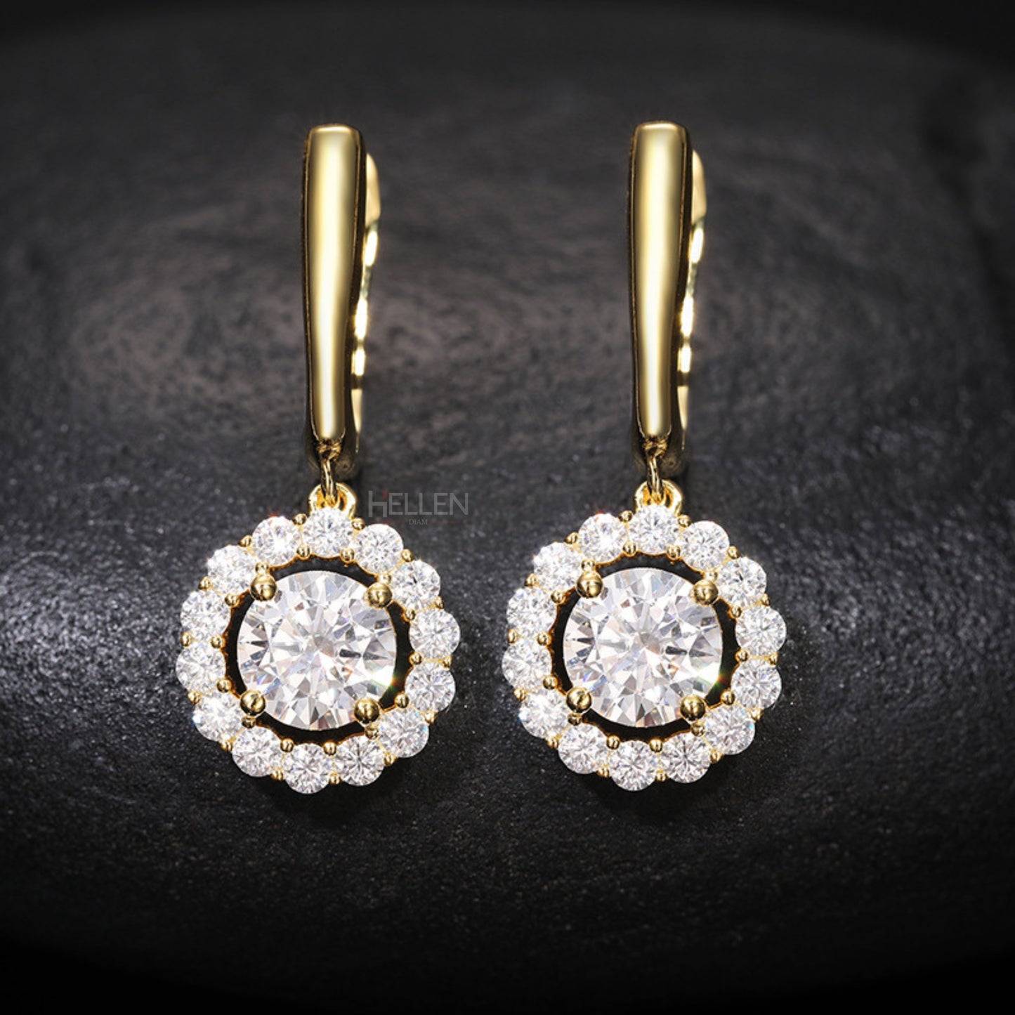 Sterling silver dangle earrings with halo round moissanite – sleek hip-hop sparkle for men

