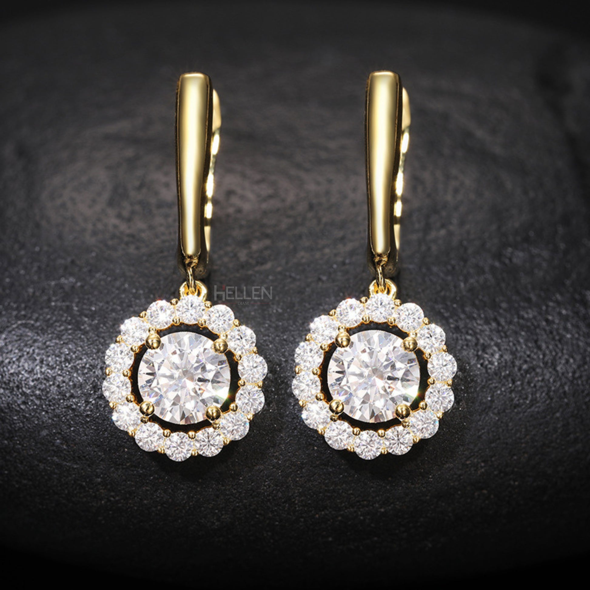 Sterling silver dangle earrings with halo round moissanite – sleek hip-hop sparkle for men

