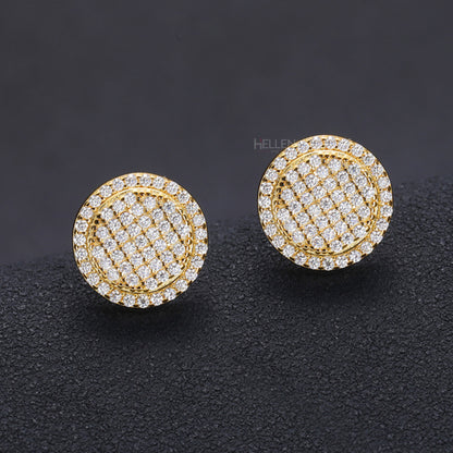 Iced Out Moissanite Studded Round Studs Earrings