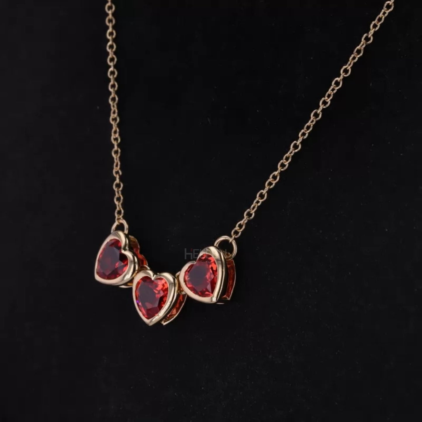 3 Stone Red Ruby Gemstone Linking Necklace