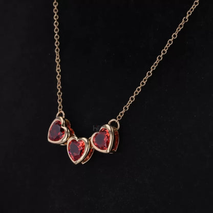 3 Stone Red Ruby Gemstone Linking Necklace