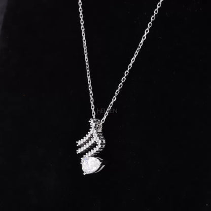 Unique Pendant Pear Cut Solitaire & Round Moissanite Necklace