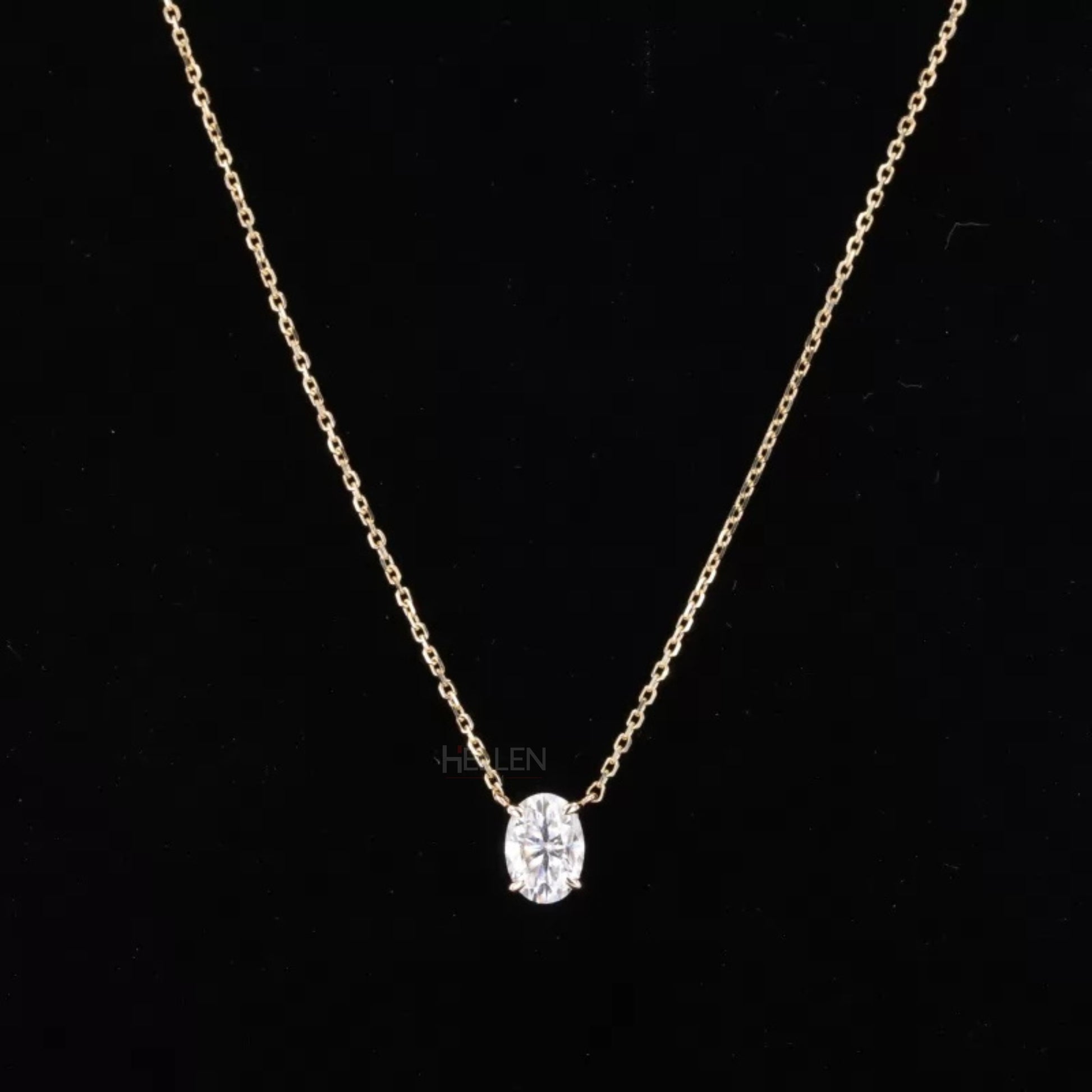 Oval cut solitaire moissanite necklace with 4 prongs and dual loop design – classic elegance with secure setting