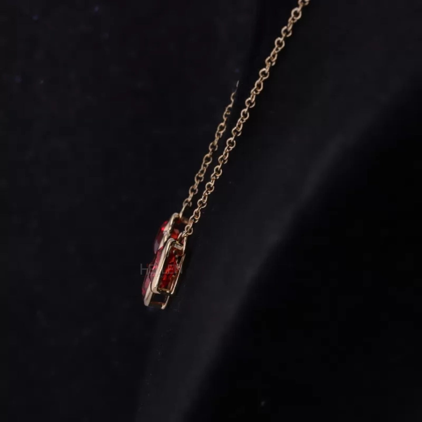 3 Stone Red Ruby Gemstone Linking Necklace