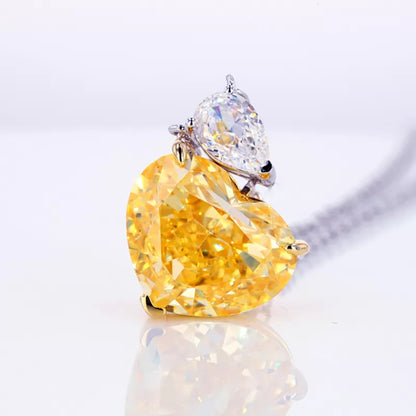 Dual Tone Pear Moissanite & Heart Cut Yellow Sapphire Necklace