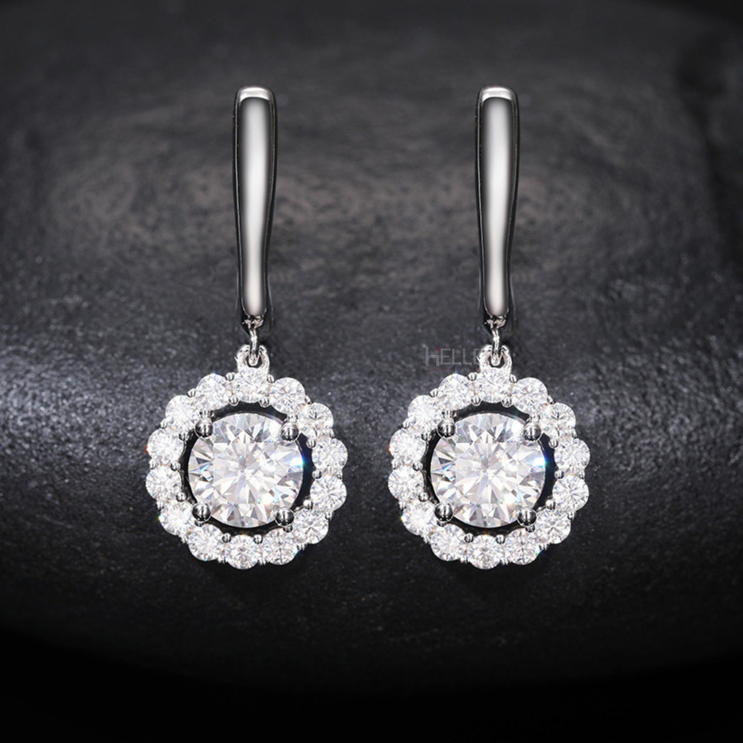 Men's Halo Round Cut Moissanite Dangles - Stearling 925