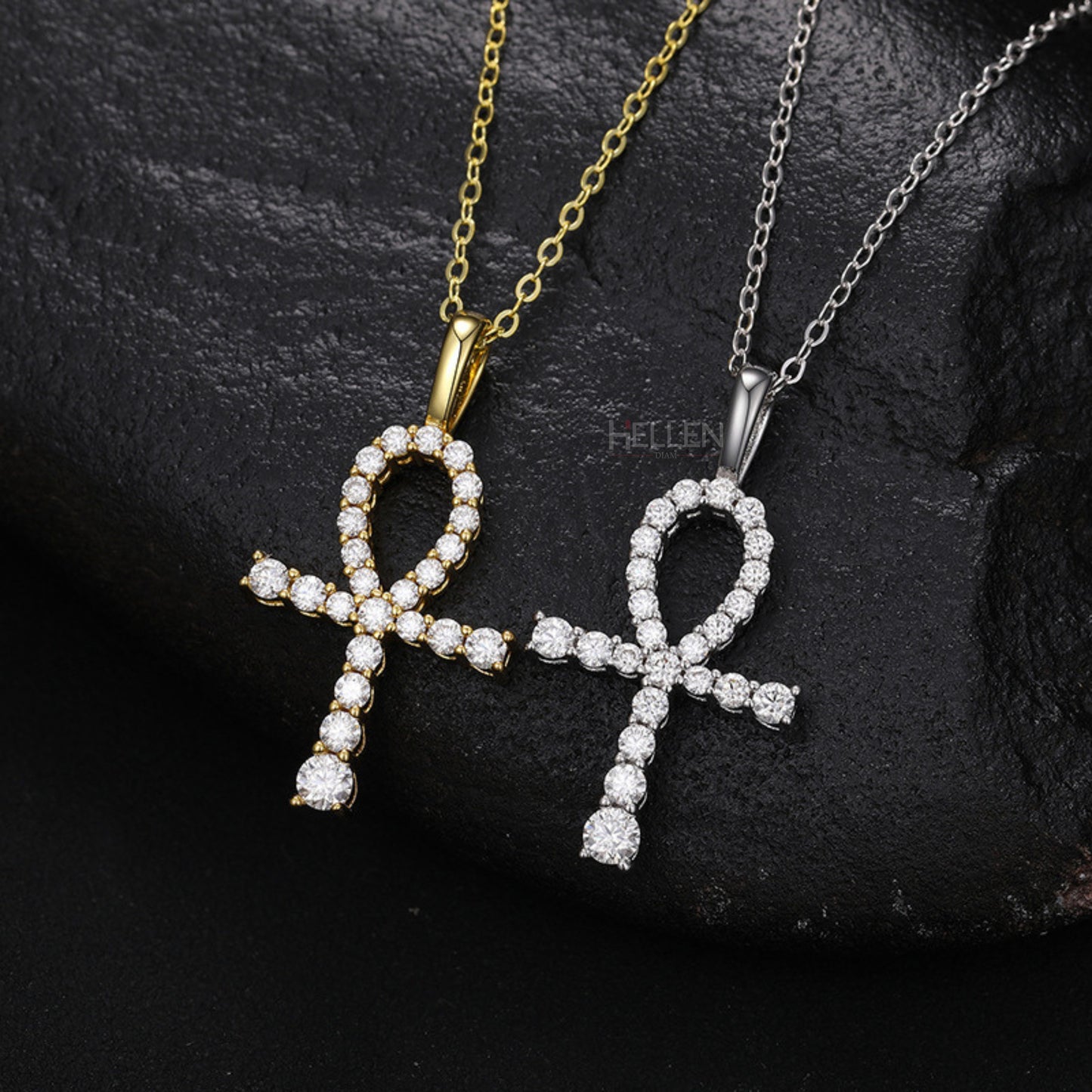 Ankh cross pendant for men with round moissanite – spiritual hip-hop piece with brilliant detailing

