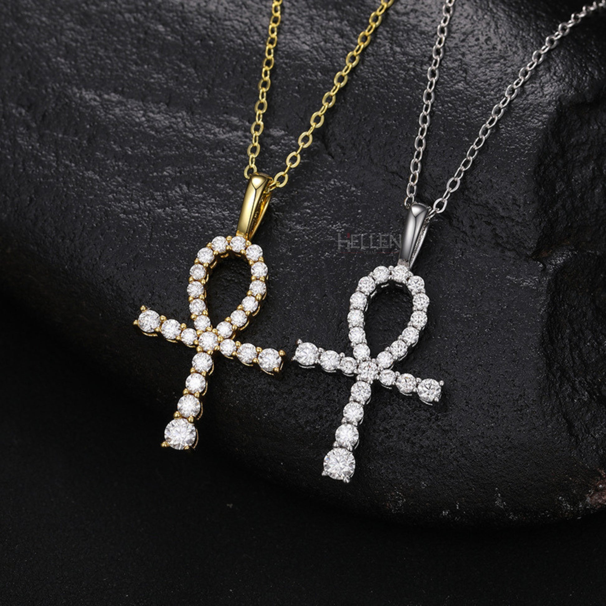 Ankh cross pendant for men with round moissanite – spiritual hip-hop piece with brilliant detailing

