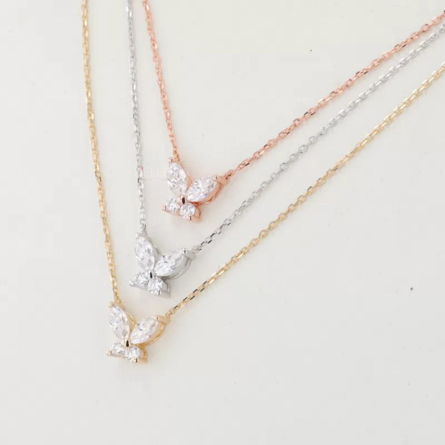 Butterfly Marquis & Round Cut Moissanite Necklace For Her 925 Silver