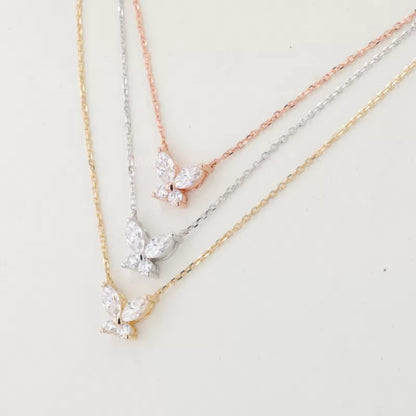 Butterfly Marquis & Round Cut Moissanite Necklace For Her 925 Silver