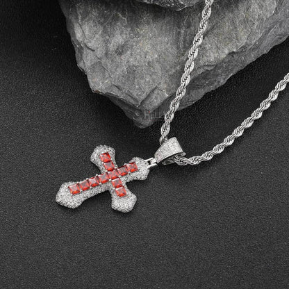 Hip Hop Crossed Pendent With Gemstone And Moissanites of You Choice