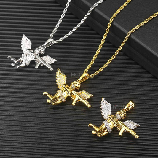 Angel of Death pendant iced with moissanite – gothic hip-hop necklace with icy luxury

