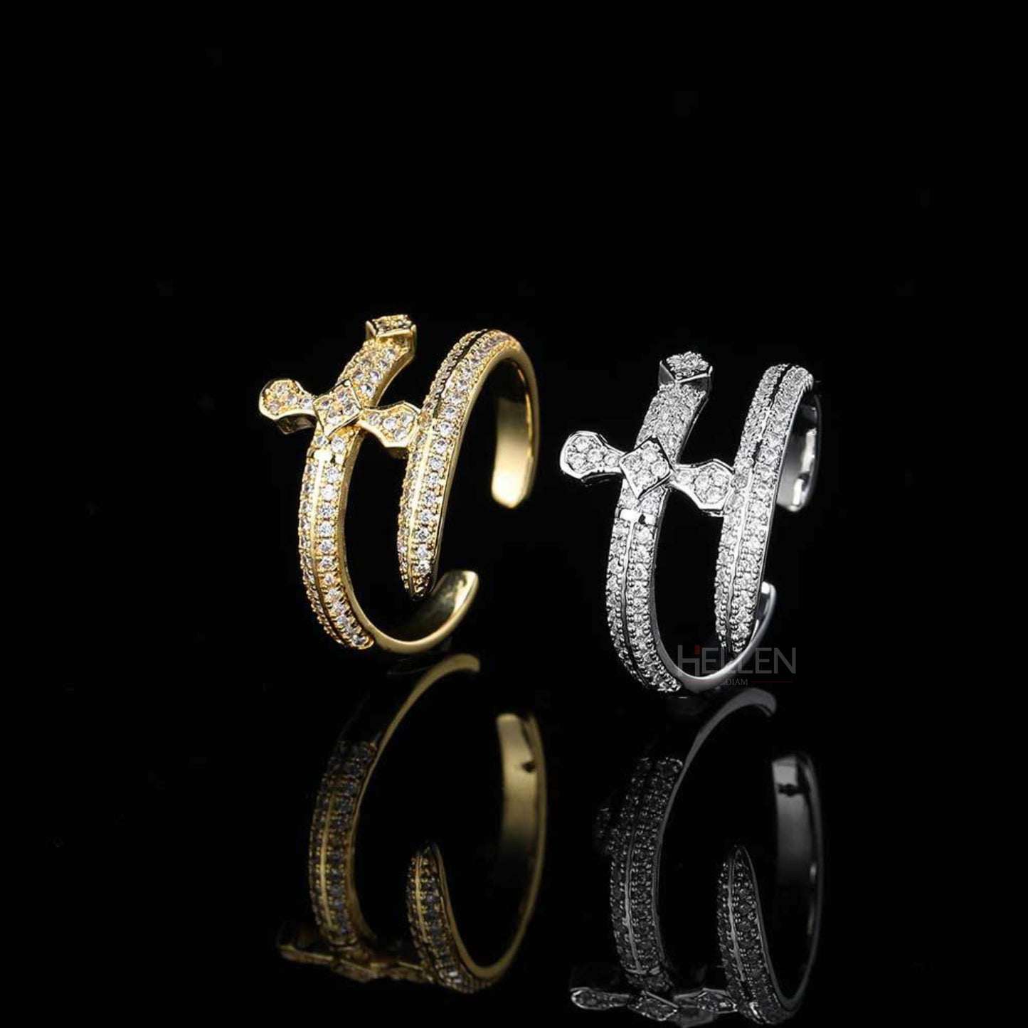 Dagger Iced Out Bling Open Back Sword Ring - VVS Moissanite