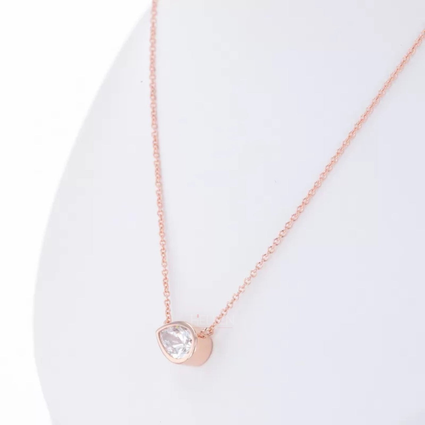 East To West Pear Cut Moissanite Solitaire Bezel Setting Necklace