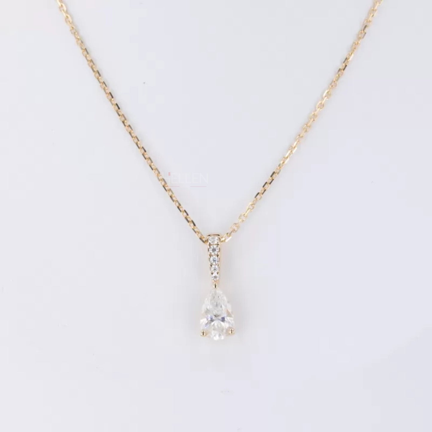 Fancy Pear Cut Drop Solitaire & Round Moissanite Necklace