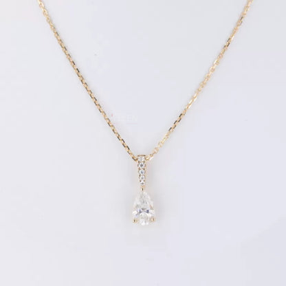 Fancy Pear Cut Drop Solitaire & Round Moissanite Necklace