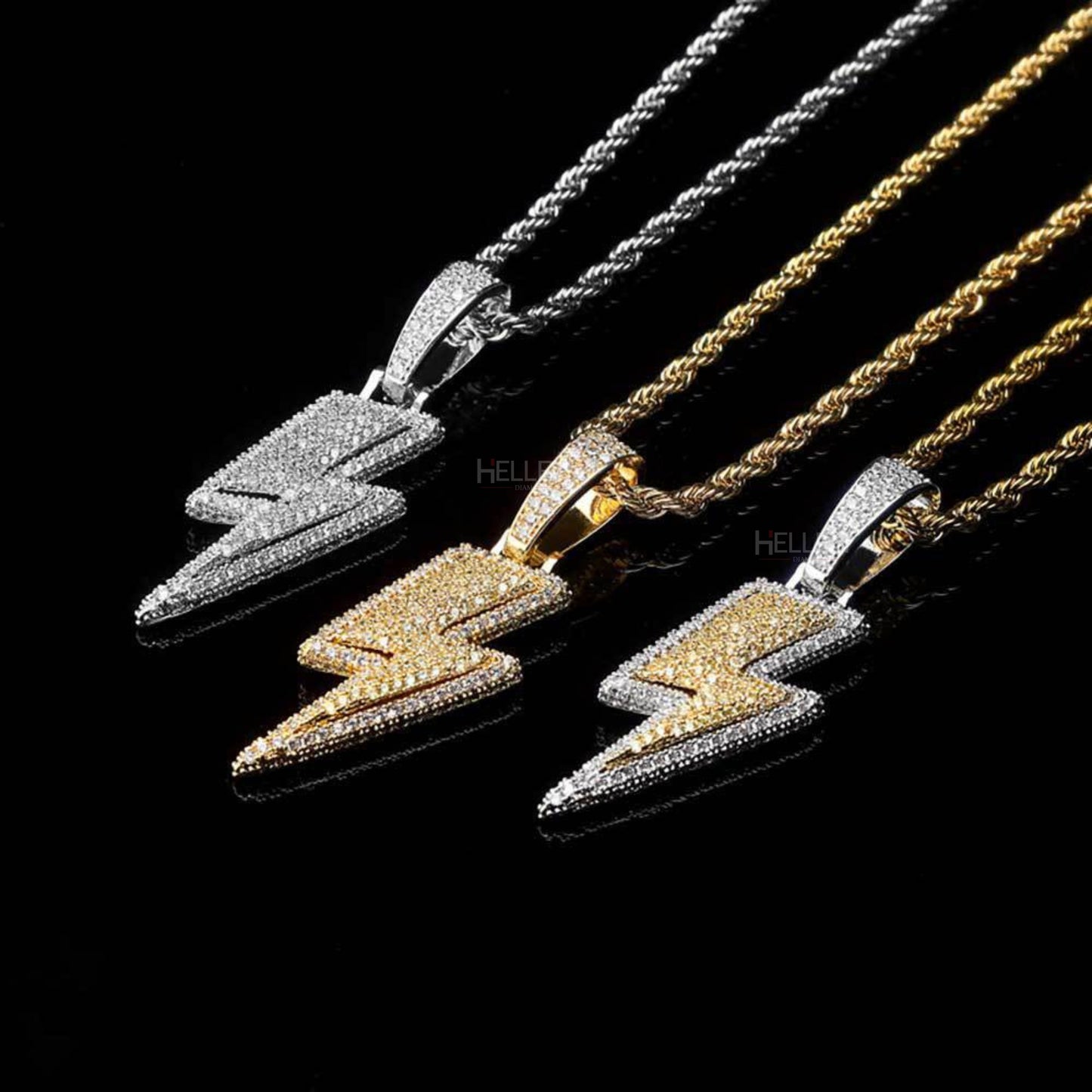 Lightning flash pendant with moissanite and yellow sapphire – energetic hip-hop charm with electric shine


