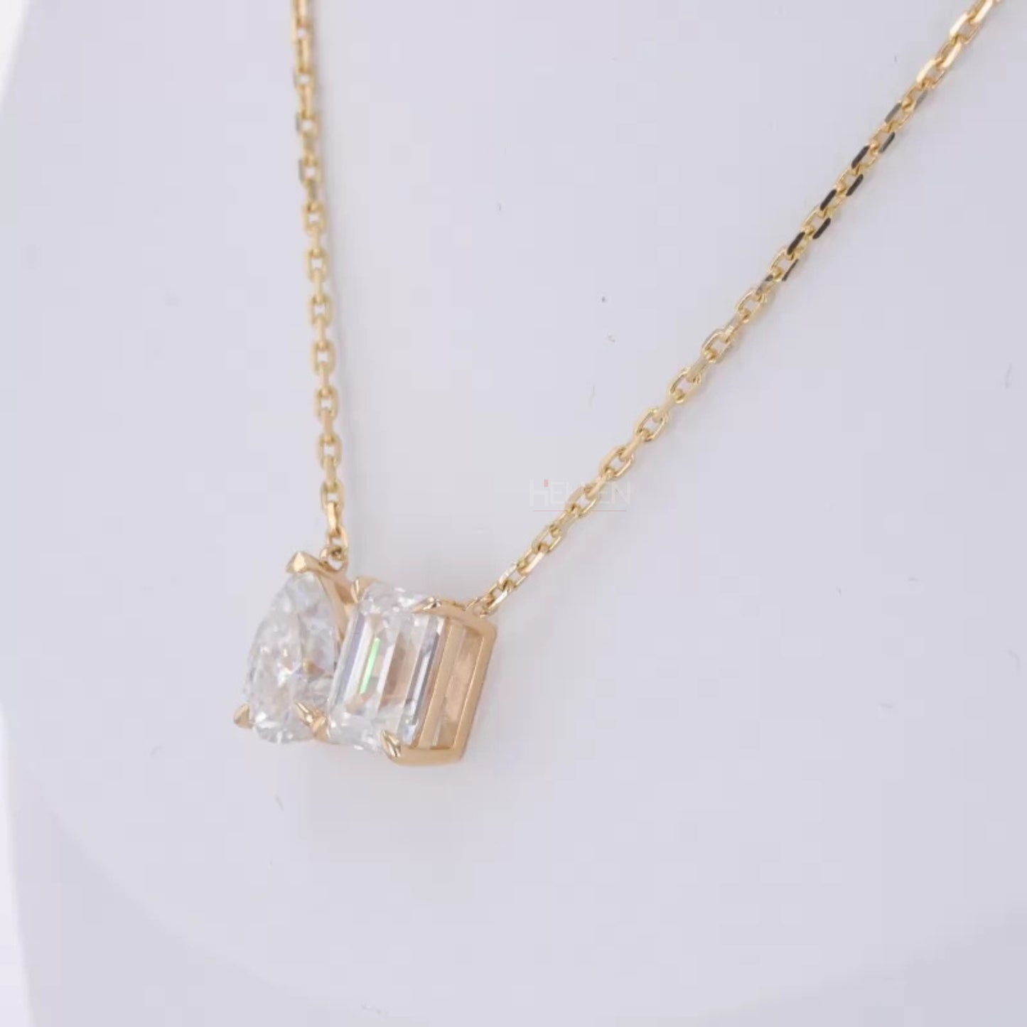 Signature Toi Et Moi Pear And Emerald Cut Moissanite Necklace