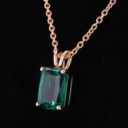 Emerald Gemstone Solitaire Necklace With Single Loop