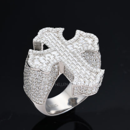 Hip Hop Large Cross VVS Moissanite Bling Ring