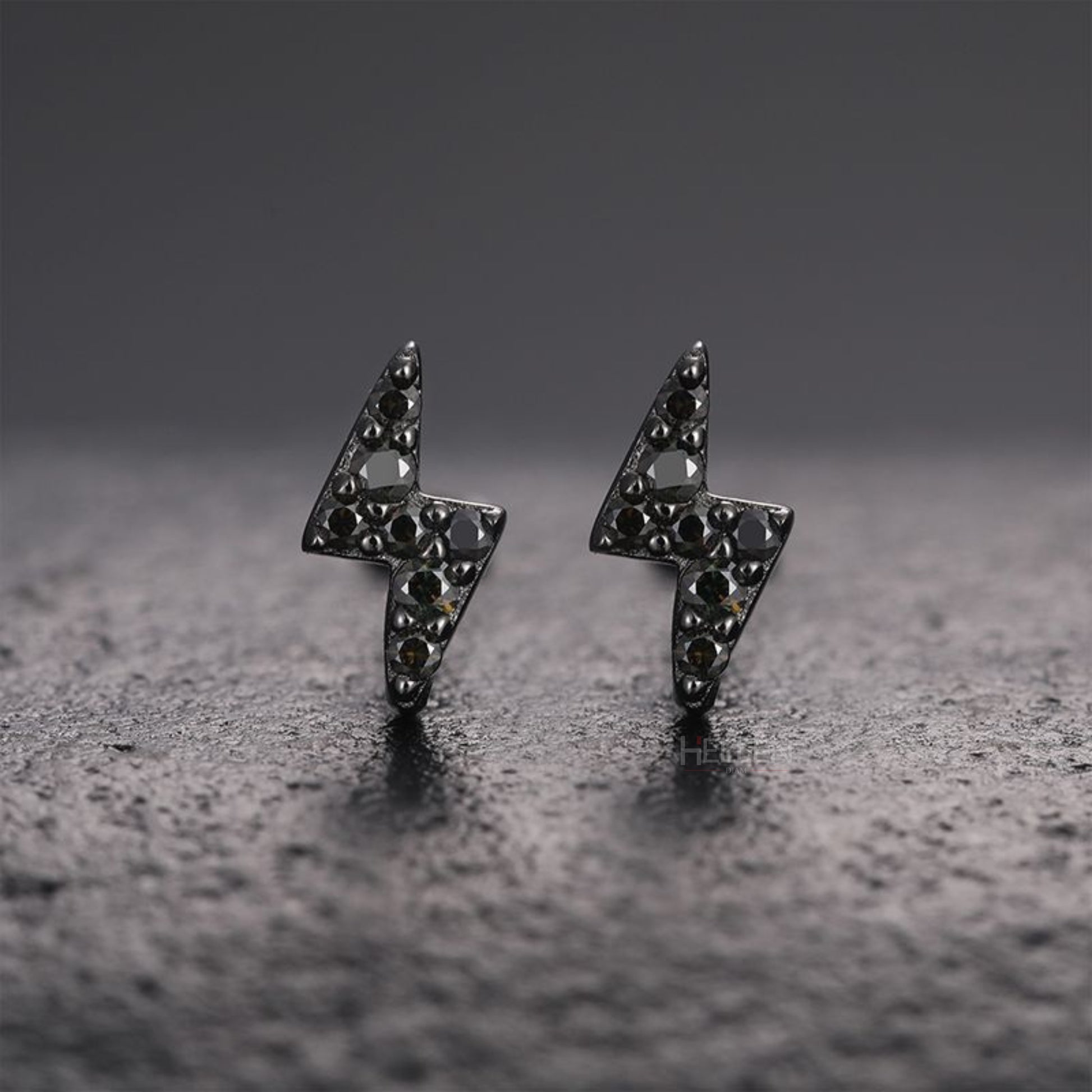 Black lightning bolt studs with moissanite – electrifying statement piece with edgy sparkle

