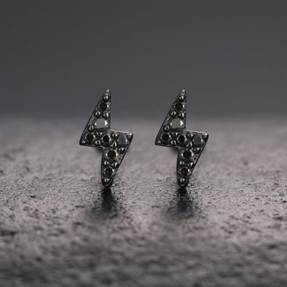 Black lightning bolt studs with moissanite – electrifying statement piece with edgy sparkle

