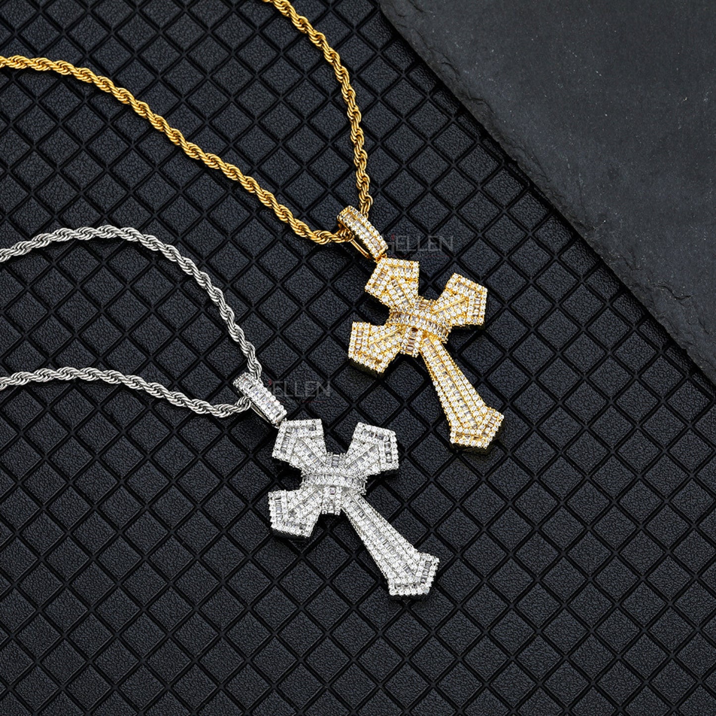 Men's fully Iced Out Crossed Pendant With Round Cut Moissanite