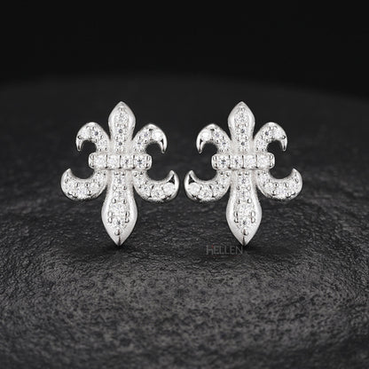 Fleur De Lis Moissanite Studded Men's Hip-Hop Studs