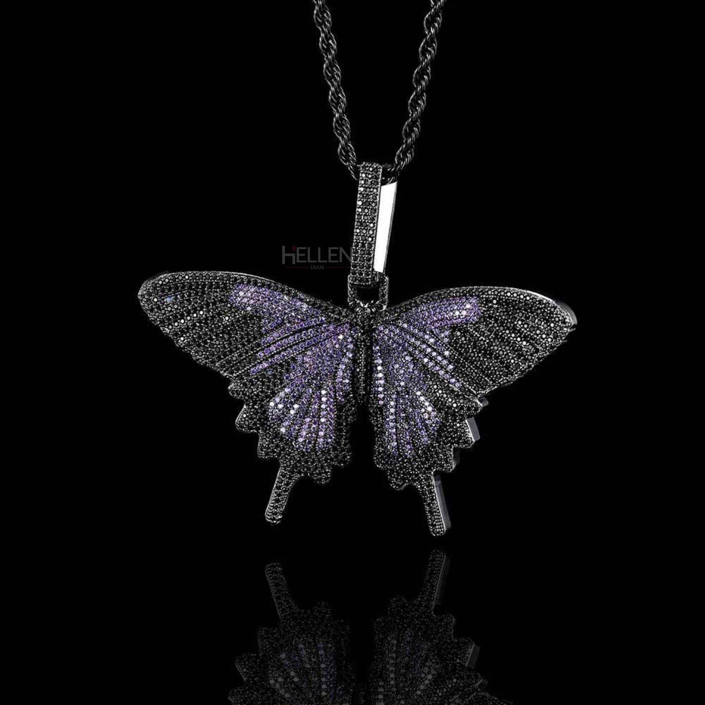 Butterfly Hip-Hop Pendant With Round Cut Moissanites And Gemstone.