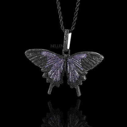 Butterfly Hip-Hop Pendant With Round Cut Moissanites And Gemstone.